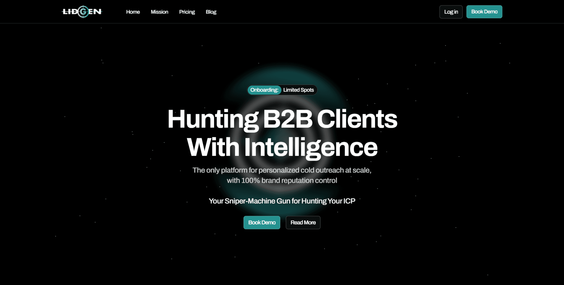 Lidgen homepage — Hunting B2B Clients With Intelligence, a platform for personalized cold outreach at scale